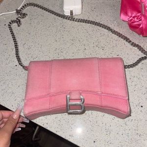 Balenciaga pink denim cross body purse